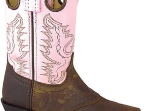 A pair of SIZE 2.5 "Pink Sedona" Kids leather square toe cowboy boots.