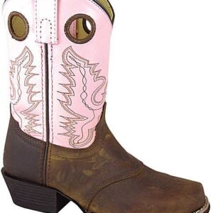 A pair of SIZE 2.5 "Pink Sedona" Kids leather square toe cowboy boots.