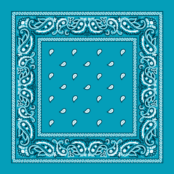 An USA Made Paisley Western bandana on a turquoise background.