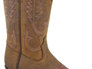 Girls pink stitch distressed brown cowboy boots