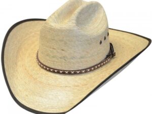 A Palma Verde Cattleman Straw Brown Bound Edge cowboy hat on a white background.