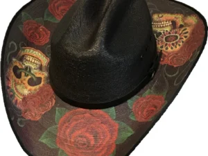 Sahuayo Sugar Skulls Black Straw Cowboy Hat