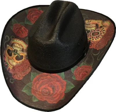 Sahuayo Sugar Skulls Black Straw Cowboy Hat