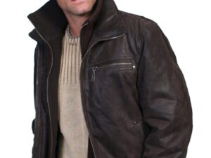 Mens Scully Cafe Leather Double Collar Frontier Jacket