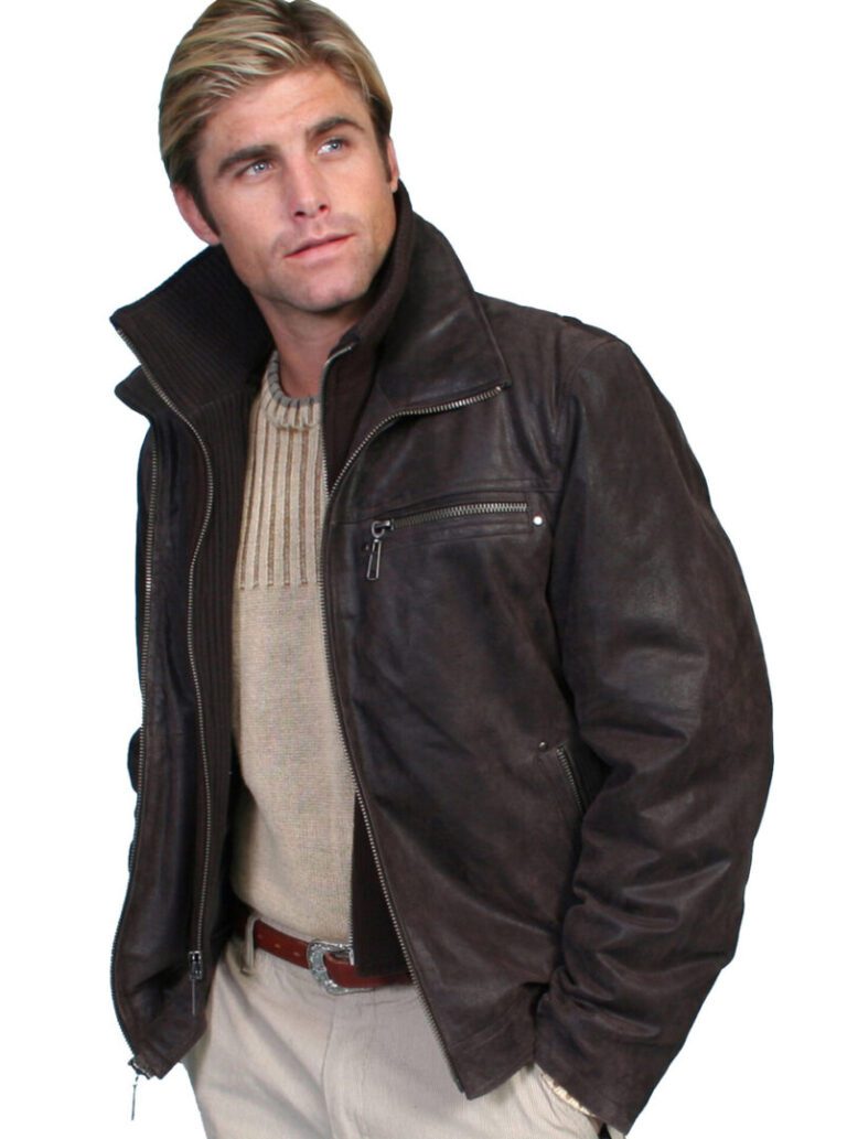 Mens Scully Cafe Leather Double Collar Frontier Jacket