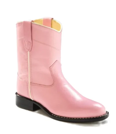 SIZE 13.5 Kids Pink Leather Roper Cowboy Boots for Girls