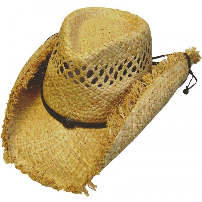 A straw cowboy hat on a white background.