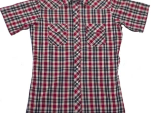 Men's Red and Black Plaid pearl snap Short Sleeve Western Shirt.