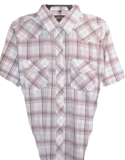 men's pearl snap purple plaid western shirt with pearl snaps