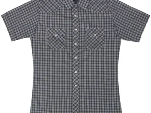 Mens Black Plaid pearl snap Short Sleeve Shirt