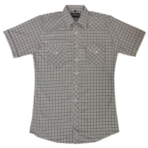 Mens Black Plaid pearl snap Short Sleeve Shirt