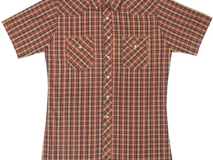 Mens Blue and Gold Plaid Short Sleeve Pearl Snap Shirt