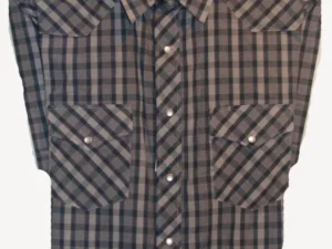 Mens Black Plaid pearl snap Short Sleeve Shirt