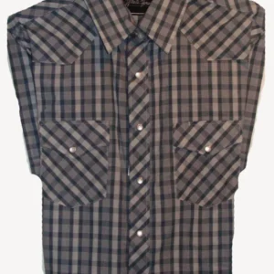 Mens Black Plaid pearl snap Short Sleeve Shirt