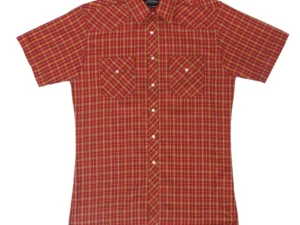 Mens Gold Plaid Short Sleeve Pearl Snap Shirt