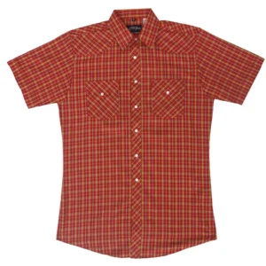 Mens Gold Plaid Short Sleeve Pearl Snap Shirt