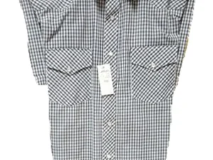 Mens Black Plaid pearl snap Short Sleeve Shirt