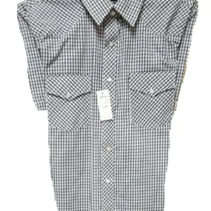Mens Black Plaid pearl snap Short Sleeve Shirt