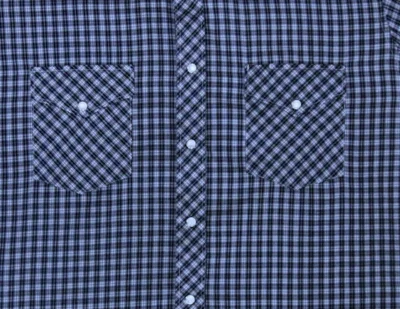 Mens navy blue Plaid pearl snap Short Sleeve western Shirt