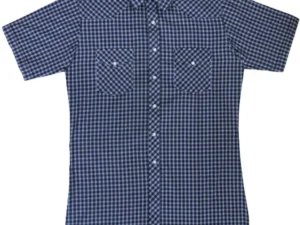 Mens navy blue Plaid pearl snap Short Sleeve western Shirt