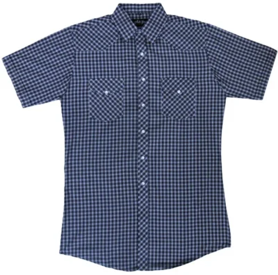 Mens navy blue Plaid pearl snap Short Sleeve western Shirt