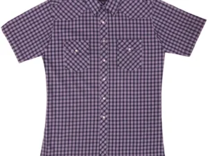 Mens purple Plaid pearl snap Short Sleeve Shirt