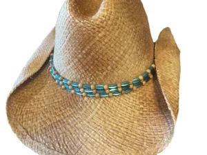Metallic Turquoise Beaded Tea Stained cowboy hat