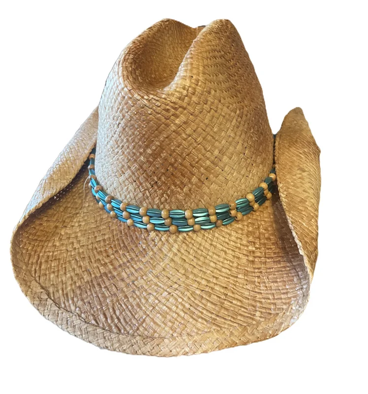 Metallic Turquoise Beaded Tea Stained cowboy hat