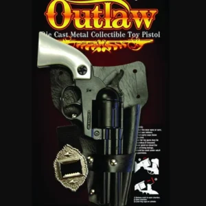 A detailed image of an Outlaw cast metal collectible toy pistol.