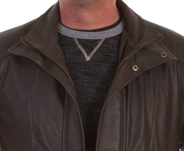 A man wearing a Mens Scully Brown Featherlite Leather Double Collar Jacket.