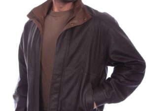 Mens Scully Cognac Featherlite Leather Double Collar Jacket