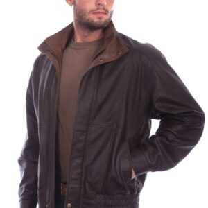 Mens Scully Cognac Featherlite Leather Double Collar Jacket