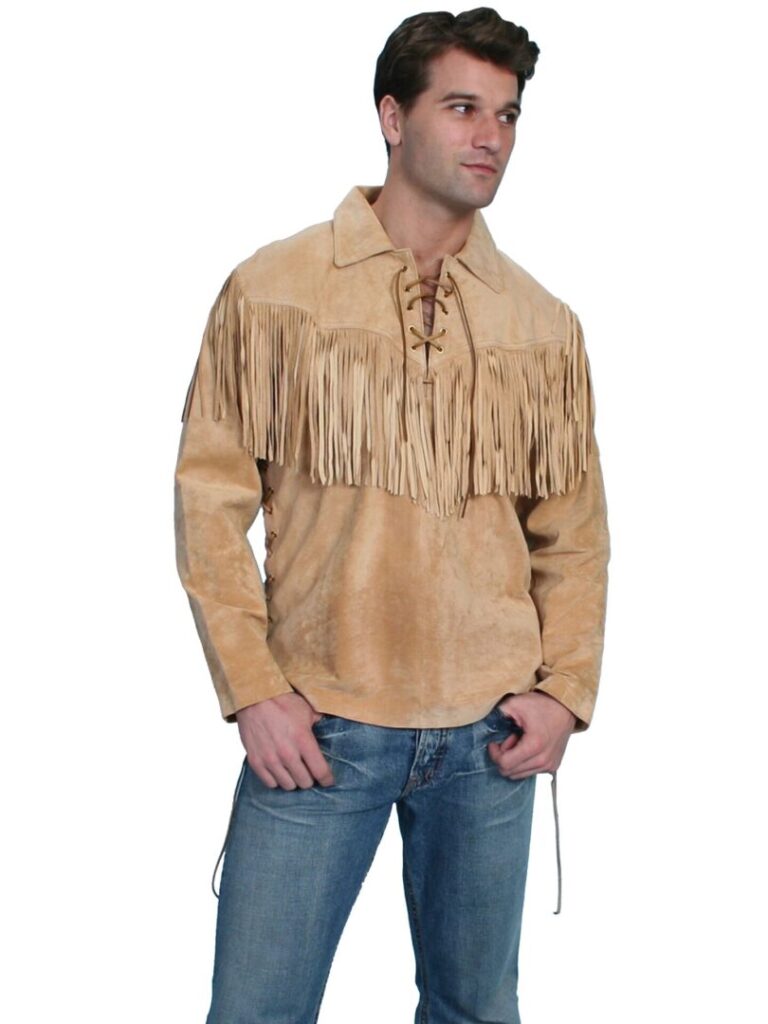 Mens Scully Bourbon suede western fringe Daniel Boone shirt