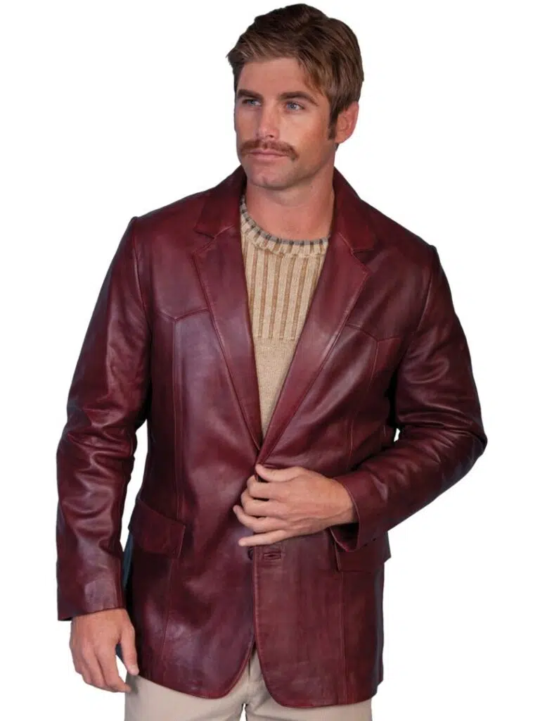 Guy with a mustache in maroon jacket
