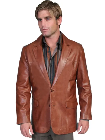 Antique Brown Mens Scully Lambskin Leather Western Blazer Satin Inner lining 2 outside pockets 36-56 Reg: 40 -56 Long •