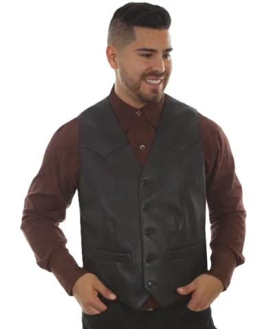 mens lambskin leather black western vest