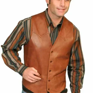 Scully Men’s Lambskin Western Vest – Antique Brown – Big & Tall