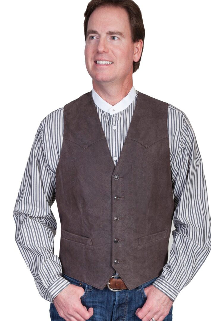Mens Scully Lambskin Leather Antique Brown Western Vest, hi-res.