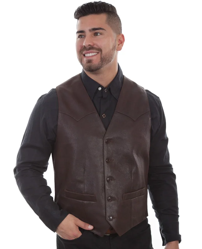 Mens Scully Lambskin Leather Antique Brown Western Vest