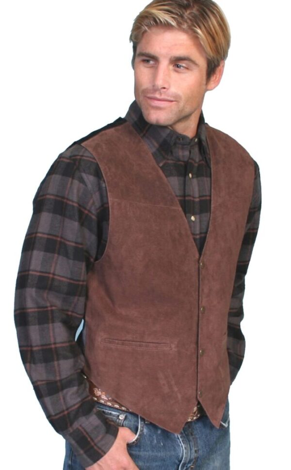 Scully Mens Boar Suede Espresso Western Dress Vest, hi-res.