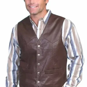 Scully Men’s Snap Front Western Vest - Brown Lambskin Leather - Big & Tall