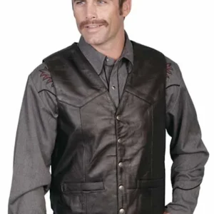 Scully Men’s Snap Front Western Vest - Black Lambskin Leather - Big & Tall