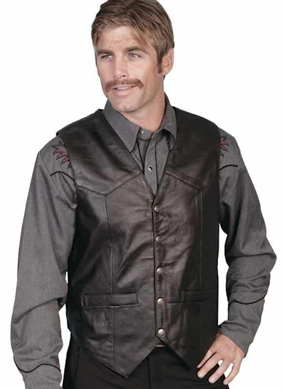 Scully Men’s Snap Front Western Vest - Black Lambskin Leather - S to 4X Reg & Tall 1 Scully Men’s Snap Front Western Vest - Black Lambskin Leather - Big & Tall