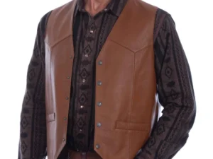 Men's Scully Saddle Tan Lambskin Leather Snap Western Vest