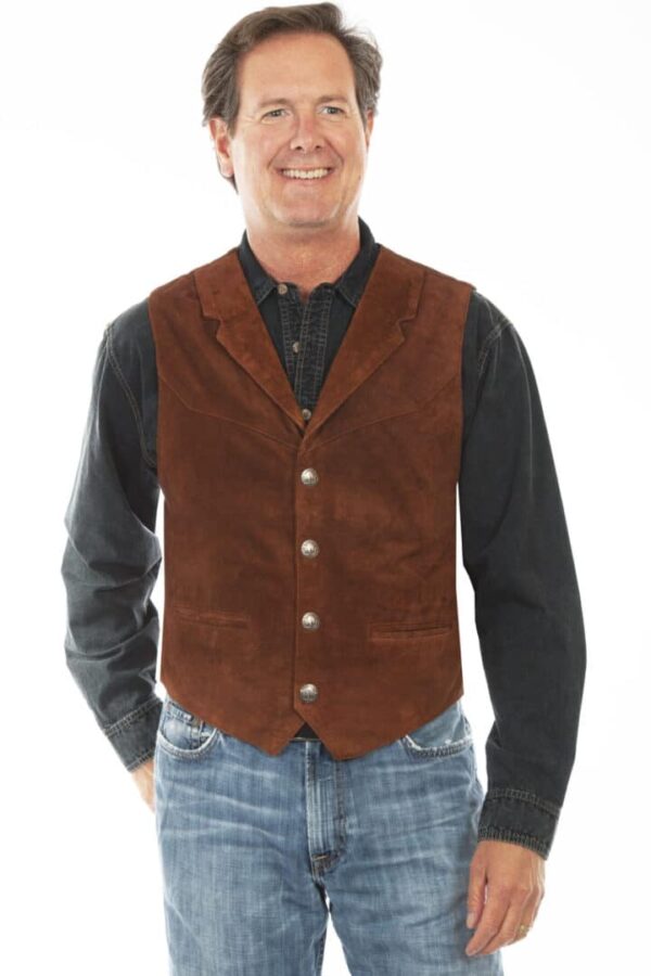 Men's Mens Scully Snap Front Cafe Brown Suede Western Vest - hi-res.