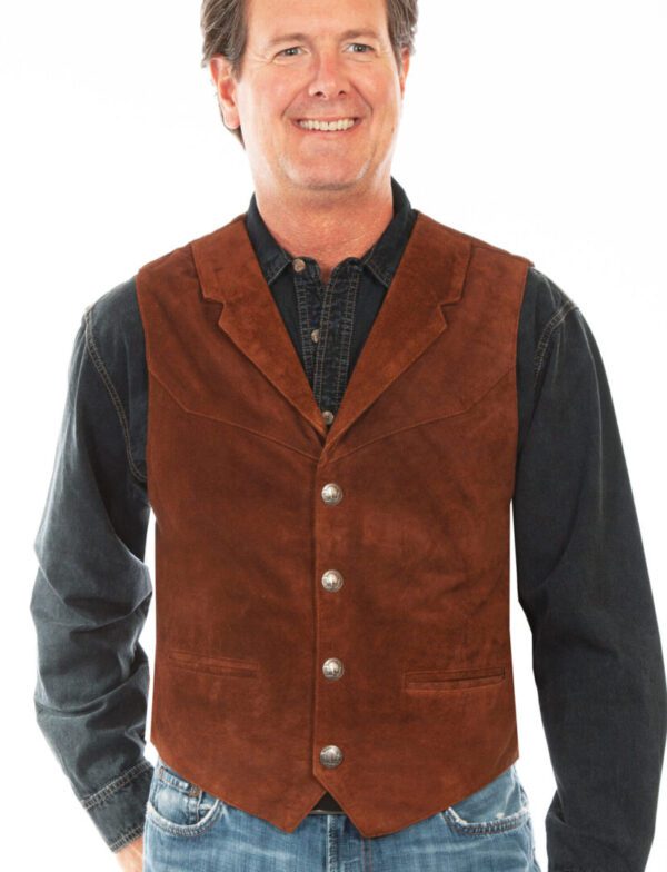 Mens Scully Snap Front Cafe Brown Suede Western Vest, hi-res.