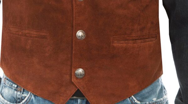 Men's Mens Scully Snap Front Cafe Brown Suede Western Vest with buttons.