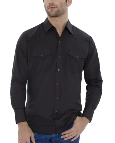 Mens black pearl snap western shirt