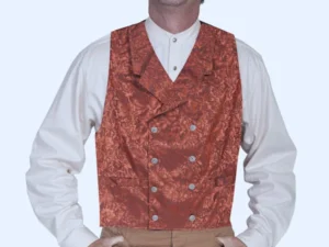 Mens orange double breasted paisley dress western vests