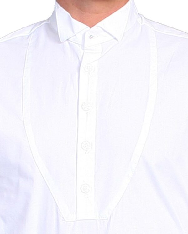 A man is wearing a Mens Scully Insert Bib Wing Tip White Shirt BIG n TALL USA.